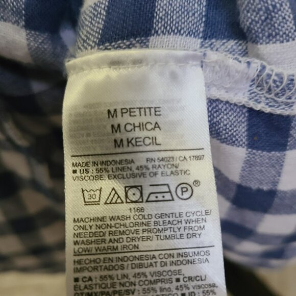 Linen Blend Gingham Dress M Petite Blue Check Tie Back Sundress Old Navy - Picture 8 of 9